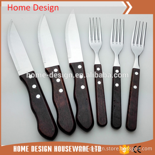 Christmas steak fork and serrated knife set with wooden handle 12pcs